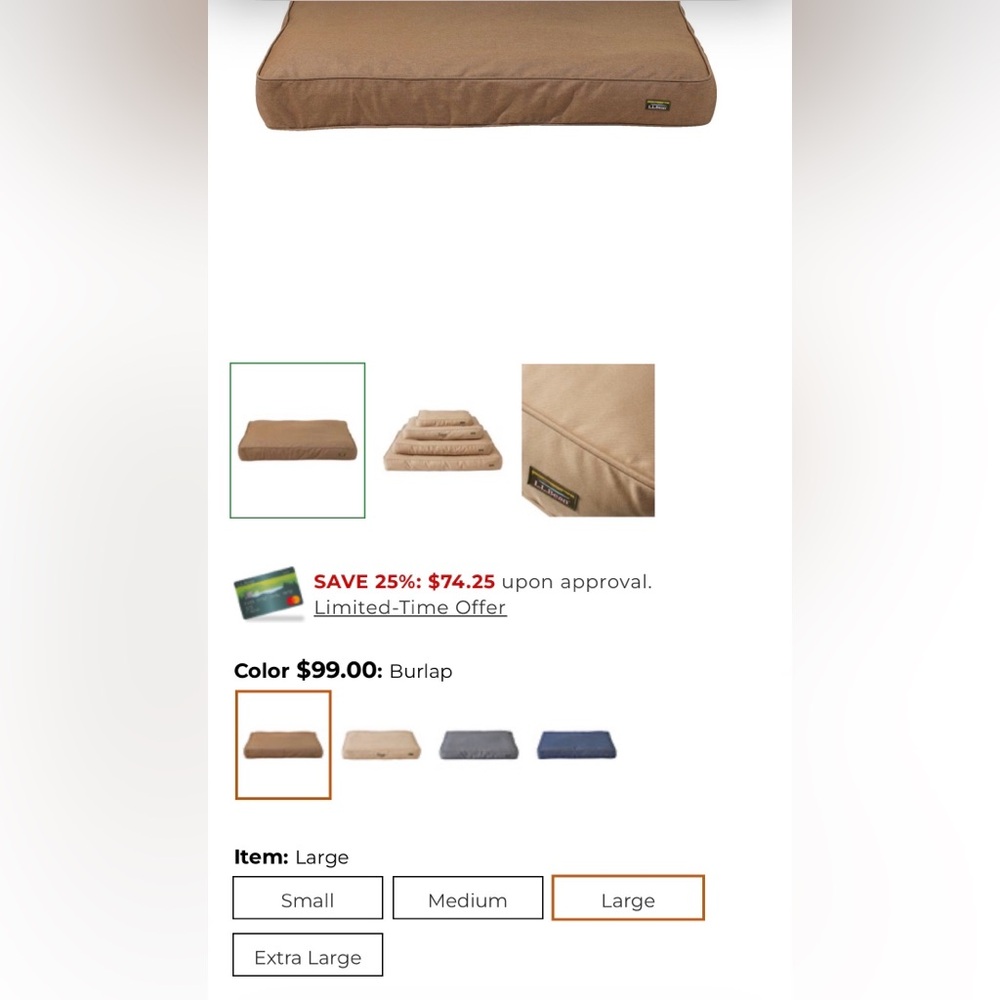 LL Bean Rectangle Dog Bed Replacement Cover Burlap Large